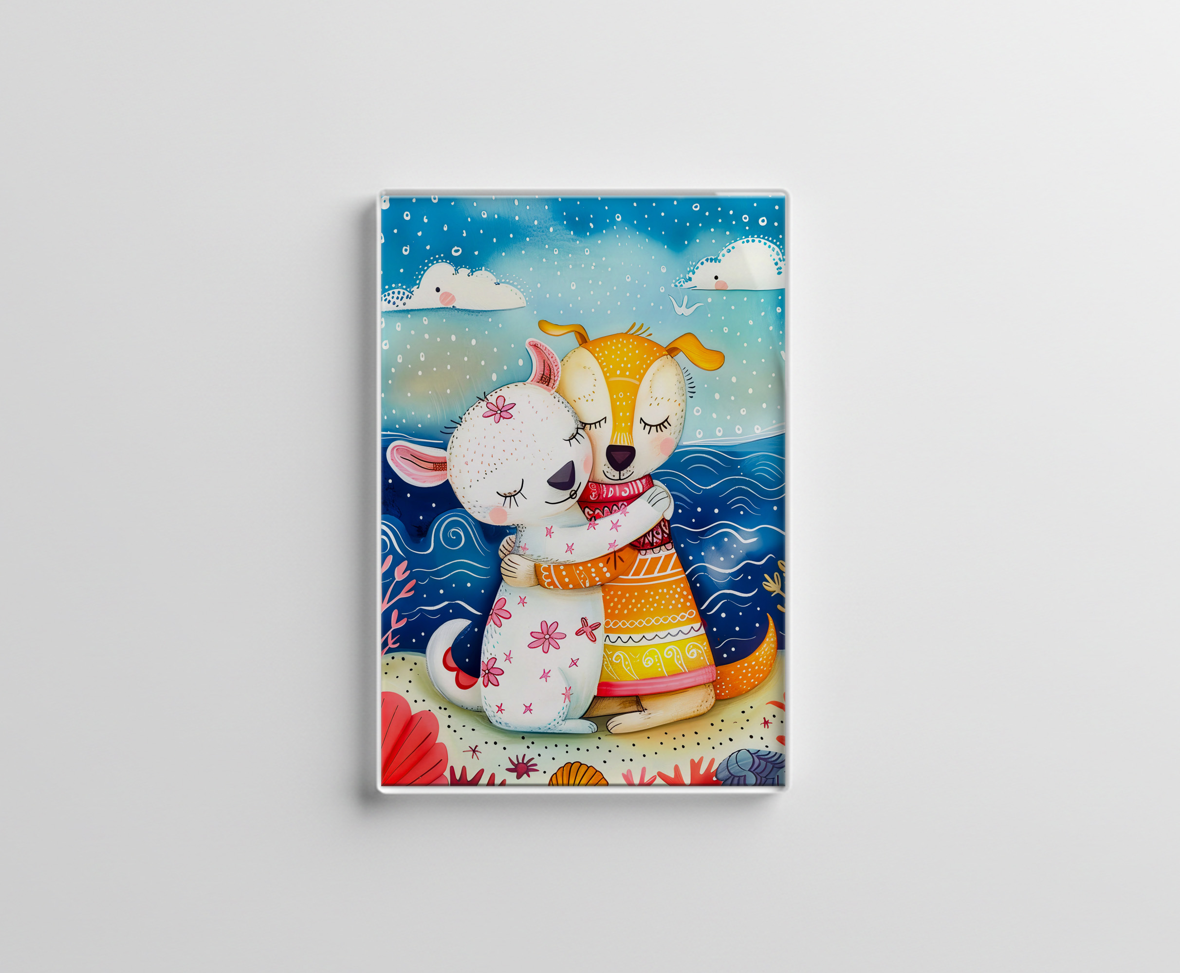 raxxa Glas-Magnet: Illustration of two dogs playing at the beach