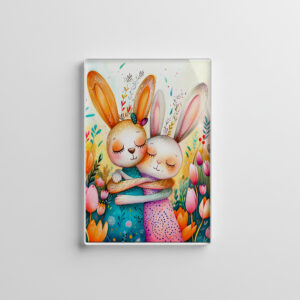 raxxa Glas-Magnet: Two Easter Bunnies in Tulip Field