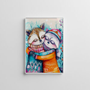 raxxa Glas-Magnet: Two Raccoons Hugging in Winter