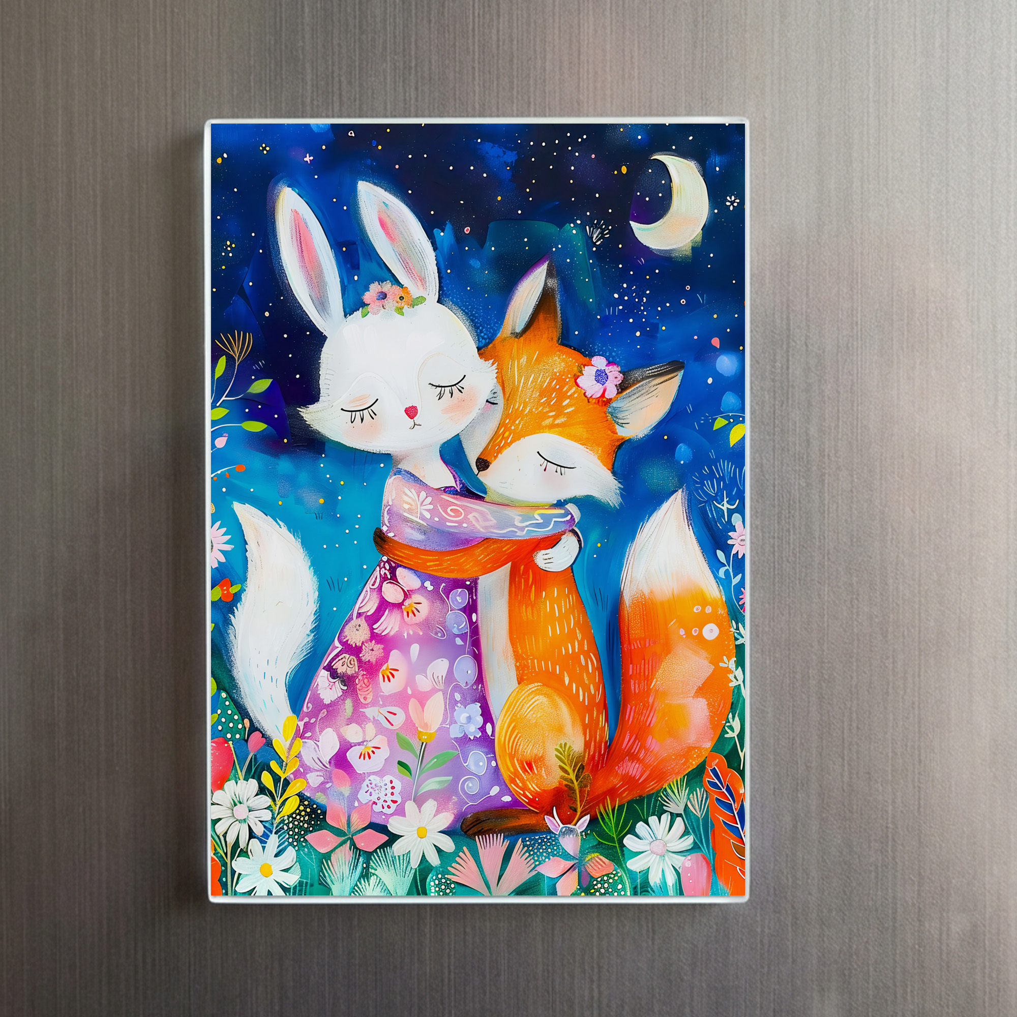 raxxa Glas-Magnet: Illustration of fox hugging rabbit in forest - immagine 2