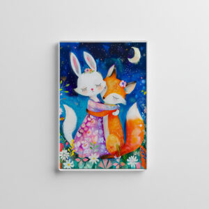 raxxa Glas-Magnet: Illustration of fox hugging rabbit in forest