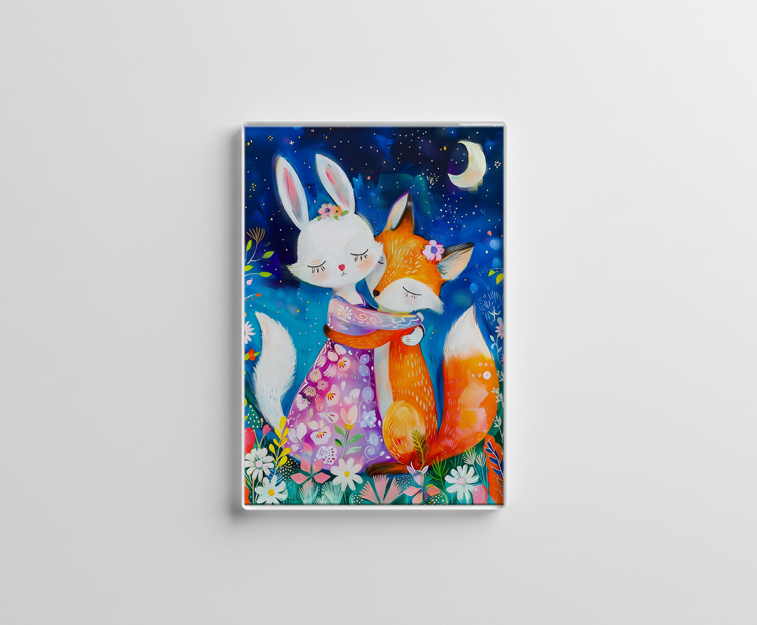 raxxa Glas-Magnet: Illustration of fox hugging rabbit in forest
