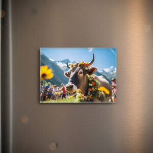 raxxa Glas-Magnet: Festive Cow with Flowers at Alpine Event