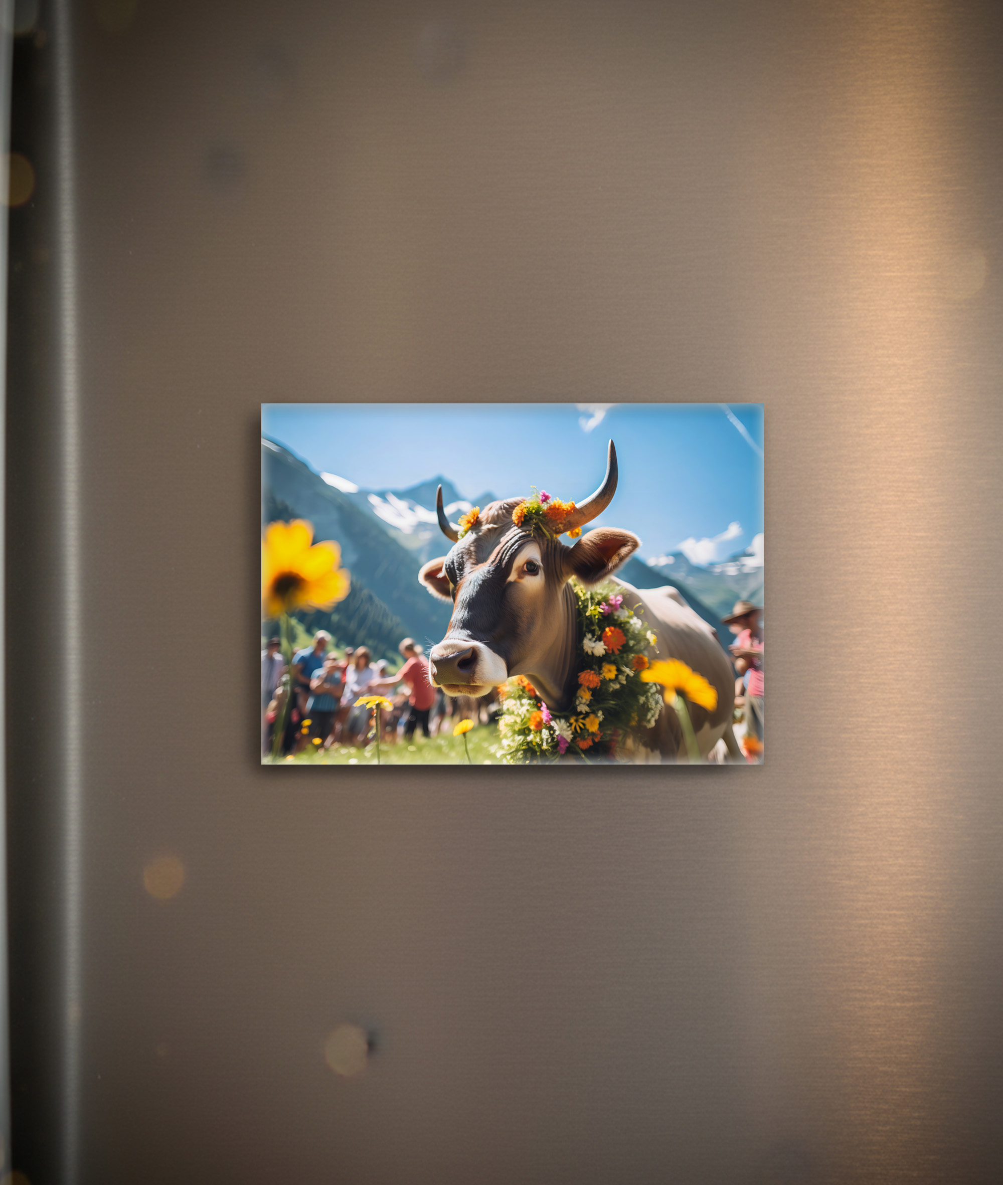 raxxa Glas-Magnet: Festive Cow with Flowers at Alpine Event