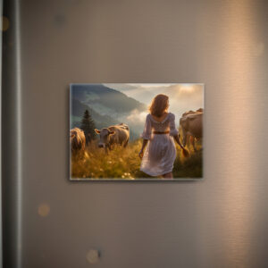 raxxa Glas-Magnet: Woman with Cows in Sunset Pasture