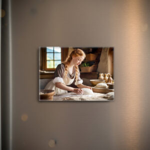 raxxa Glas-Magnet: Woman Kneading Dough in Rustic Kitchen