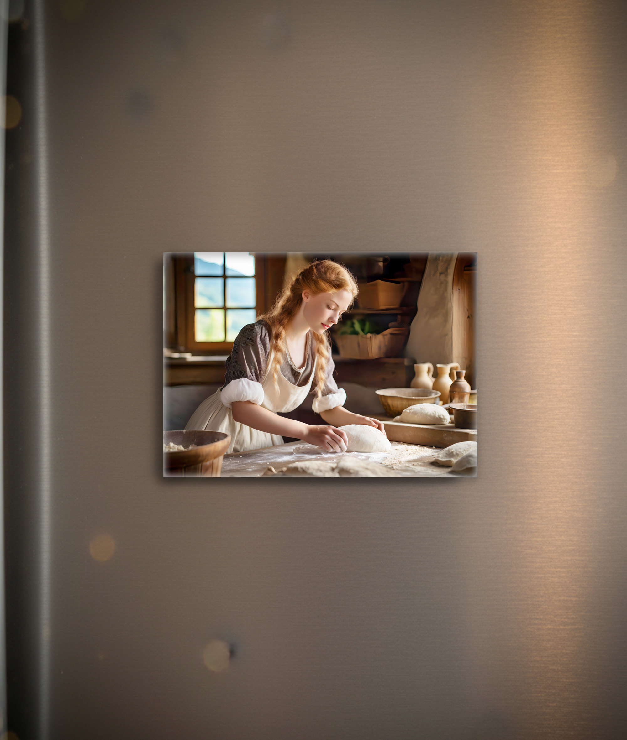 raxxa Glas-Magnet: Woman Kneading Dough in Rustic Kitchen