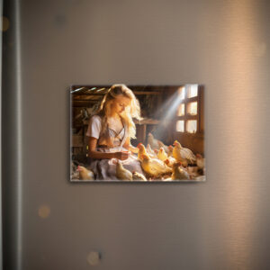 raxxa Glas-Magnet: Rustic Barn Scene with Chickens