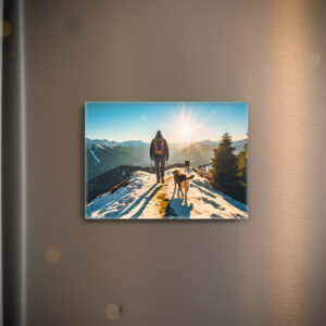 raxxa Glas-Magnet: Hiker with Dog on Snowy Mountain Trail