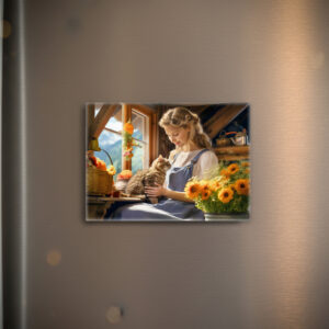 raxxa Glas-Magnet: Young Woman with Cat by Sunny Window