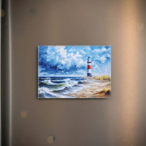 raxxa Glas-Magnet: Red Lighthouse on Stormy Beach
