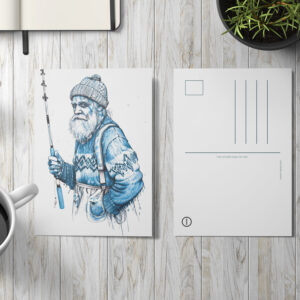 raxxa Postkarte: Elderly Sailor Standing Calm Holding Fishing Rod