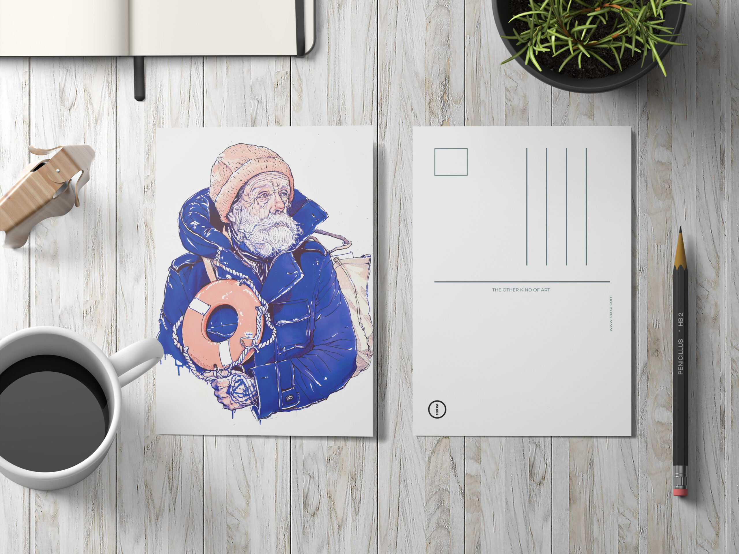 raxxa Postkarte: Sailor Holding Lifebuoy Wearing Orange Knit Cap - Image 2
