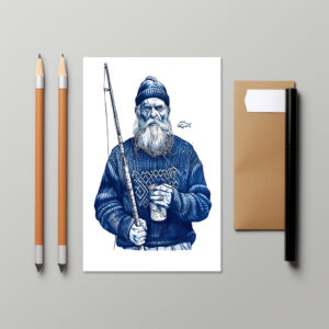 raxxa Postkarte: Elderly Sailor Holding Fishing Rod And Mug