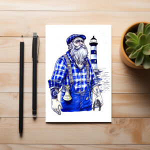 raxxa Postkarte: Sailor Holding Bell Standing Near Coastal Lighthouse