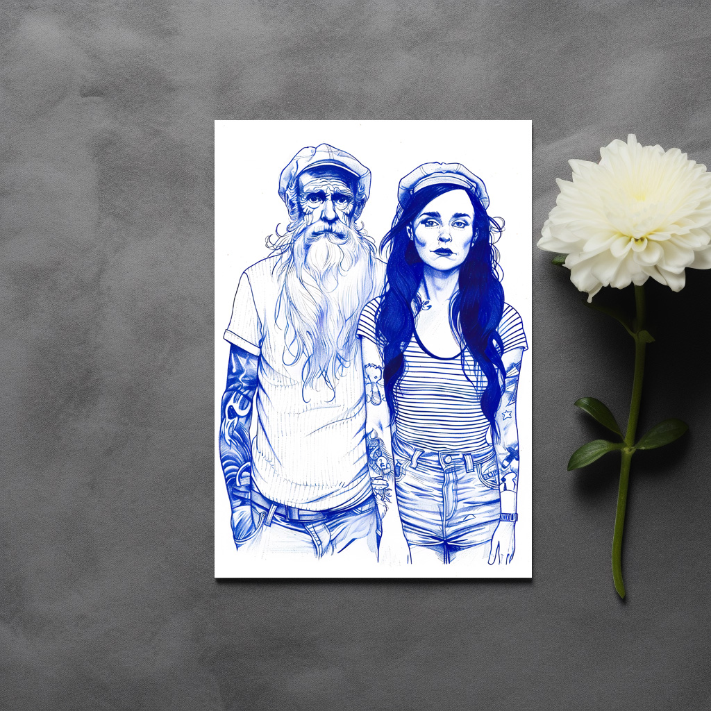 raxxa Postkarte: Sailor Standing Beside Tattooed Woman In Portrait