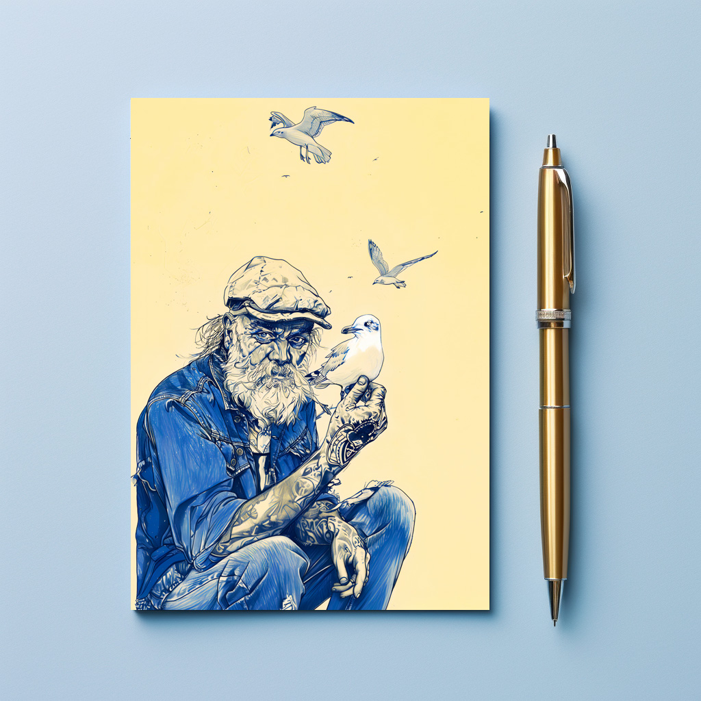 raxxa Postkarte: Sailor Sitting Calmly Surrounded By Several Birds - Image 2