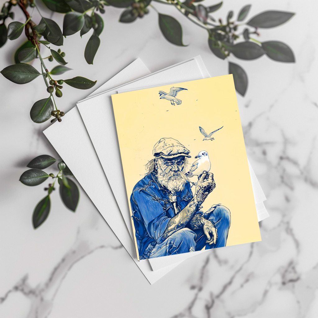 raxxa Postkarte: Sailor Sitting Calmly Surrounded By Several Birds - Image 3