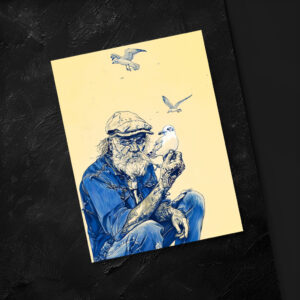 raxxa Postkarte: Sailor Sitting Calmly Surrounded By Several Birds