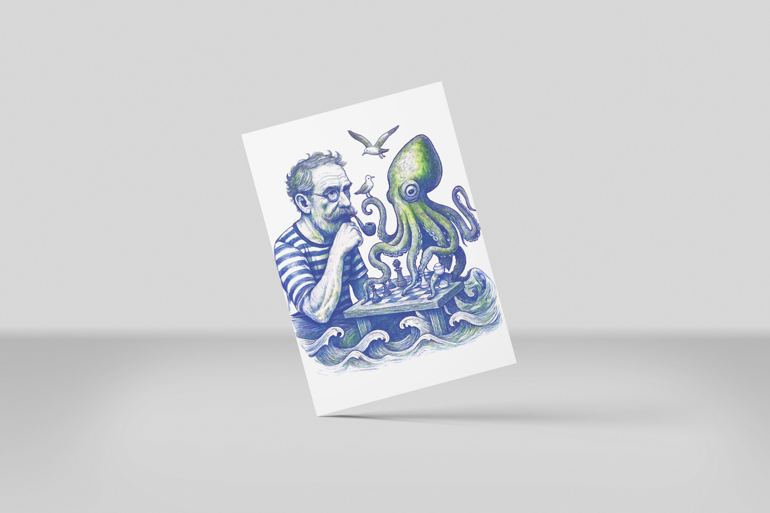 raxxa Postkarte: Sailor Playing Chess With Large Curious Octopus – Bild 3