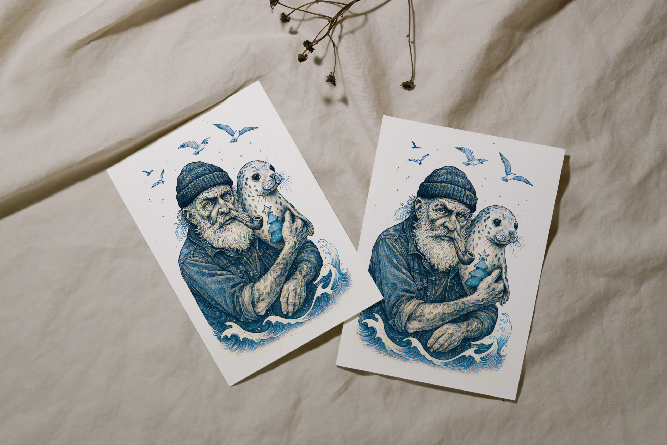 raxxa Postkarte: Elderly Sailor with Seal on Christmas - immagine 2