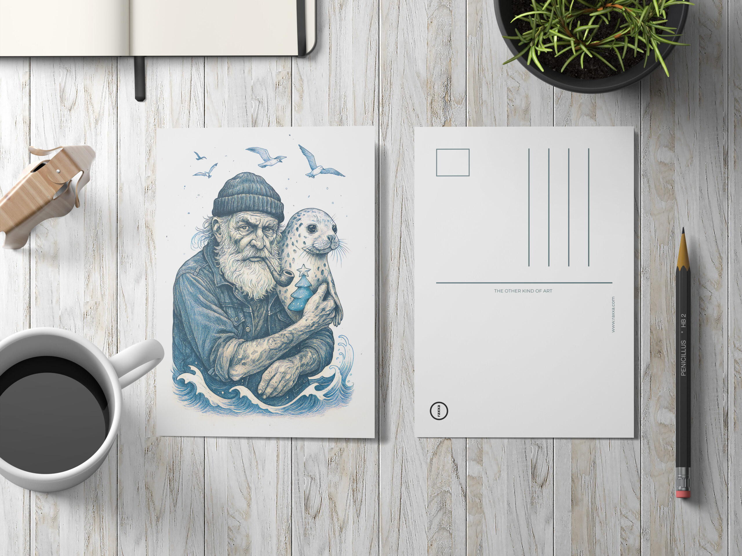 raxxa Postkarte: Elderly Sailor with Seal on Christmas - immagine 3