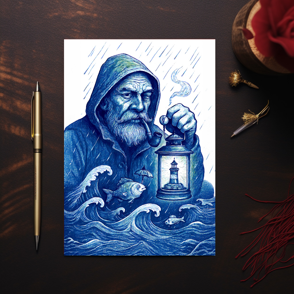 raxxa Postkarte: Sailor Holding Lantern While Fish Holds Umbrella - immagine 2