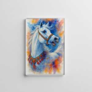 raxxa Glas-Magnet: Weiße Schönheit – Ausdrucksstarker Hengst in Aquarell