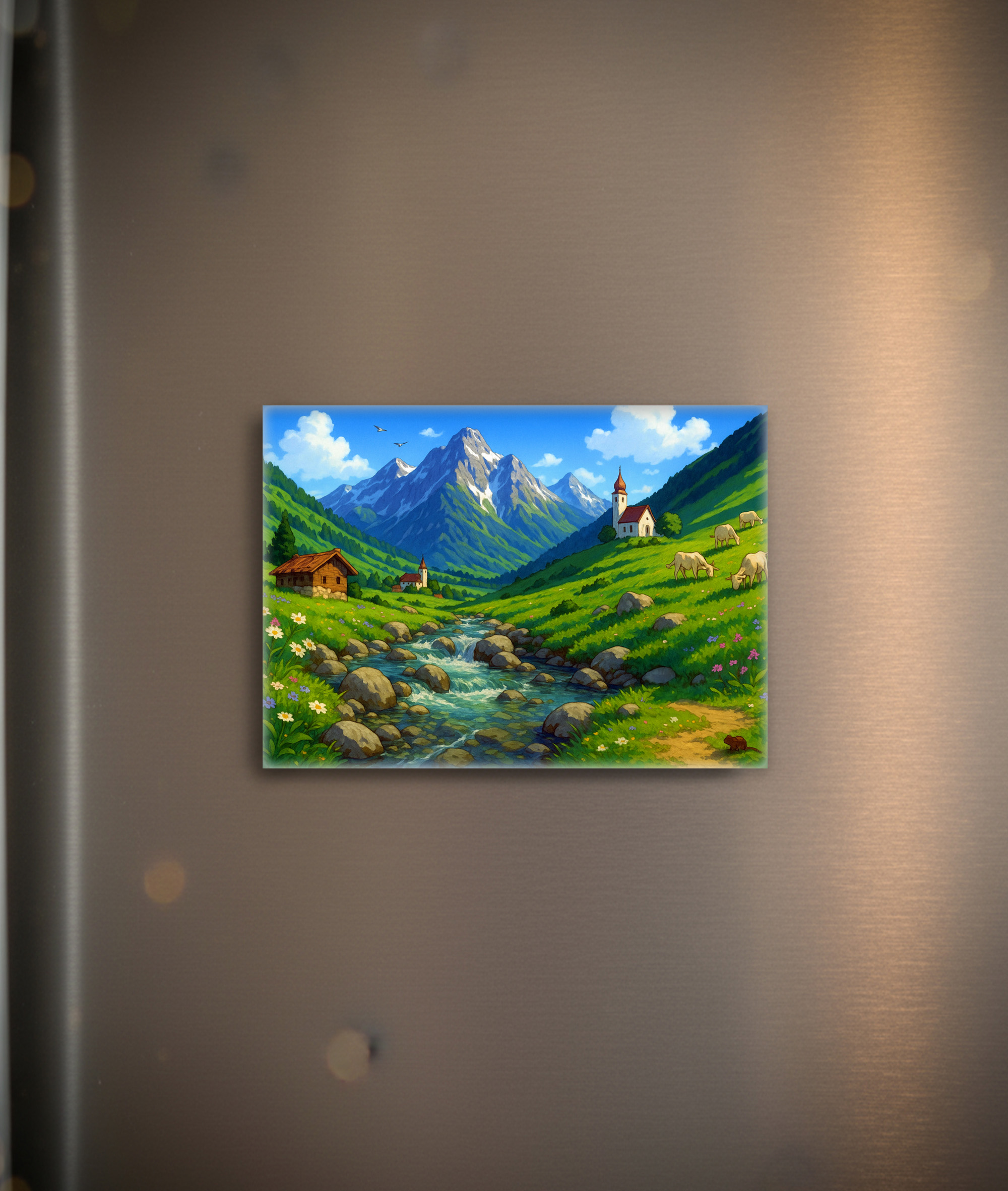 raxxa Glas-Magnet: Bachlauf in den Alpen im Anime Stil