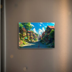 raxxa Glas-Magnet: Weg durch ein Fantasy Dorf im Anime Stil