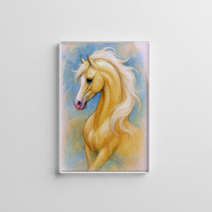 raxxa Glas-Magnet: Goldenes edles Pferd im sanften Licht