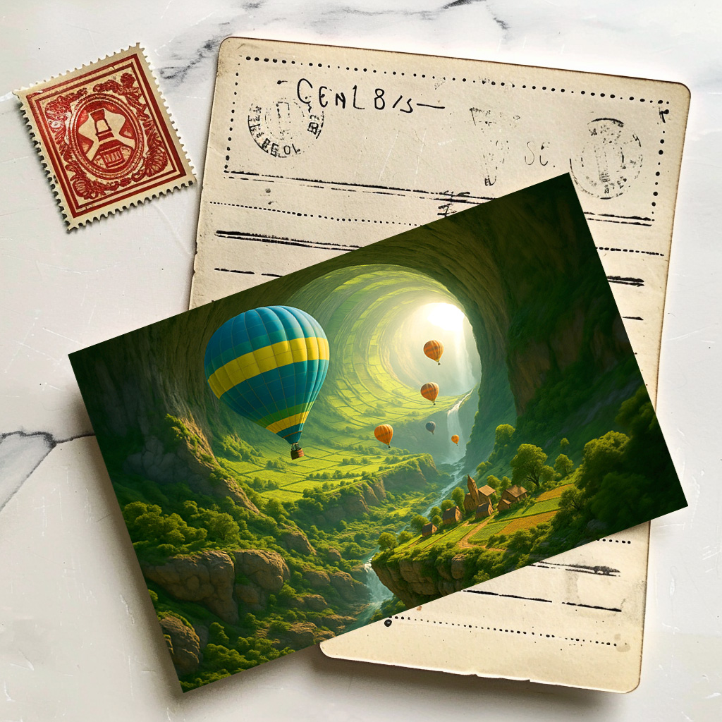 raxxa Postkarte: Das leuchtende Tal der Ballons - Flug durch das Tor der Natur