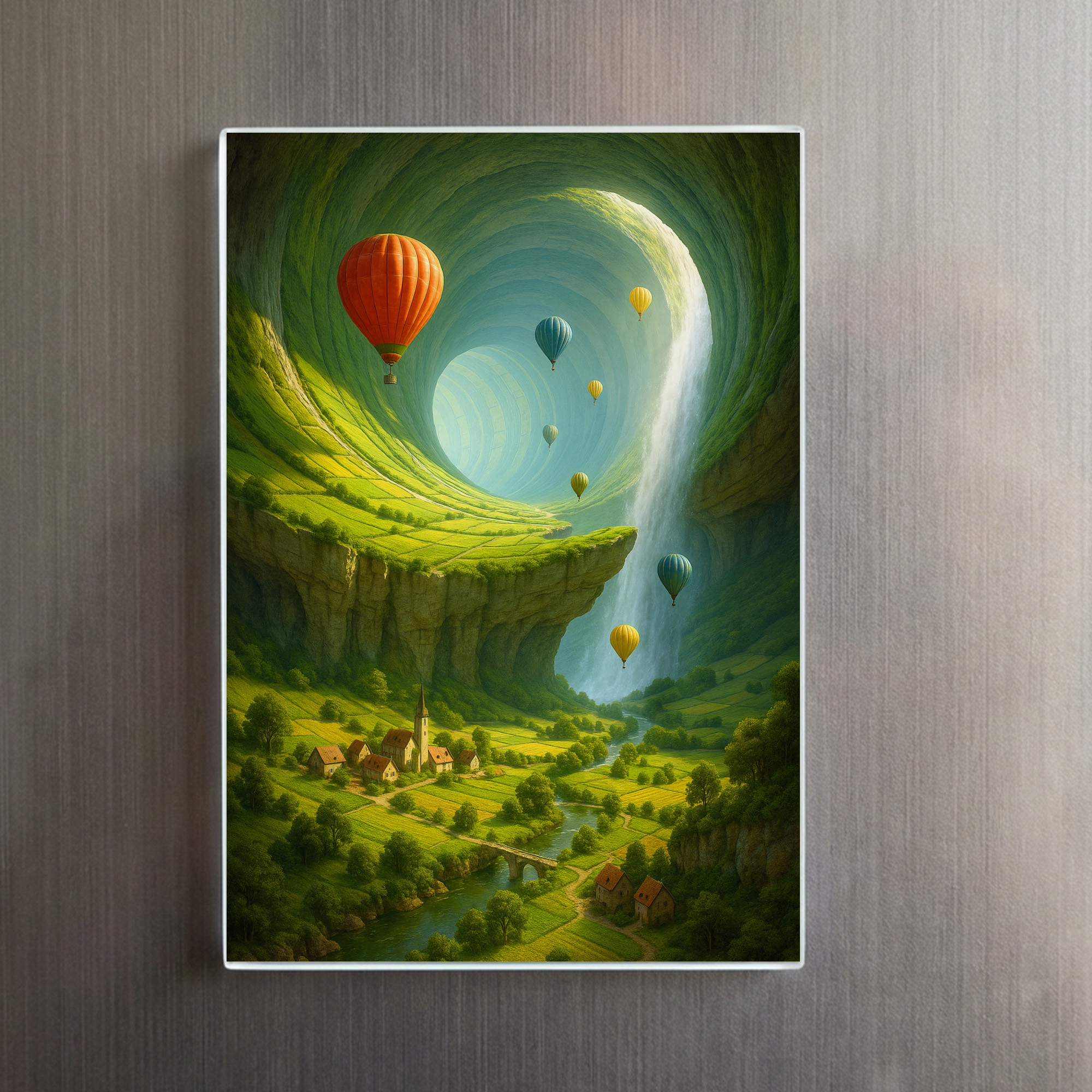 raxxa Glas-Magnet: Tunnel-Tal mit Heißluftballons und Wasserfall - immagine 2