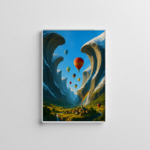 raxxa Glas-Magnet: Fantasylandschaft mit spektakulären Felswänden und Heißluftballons