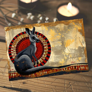 raxxa Postkarte: Känguru mit Mosaikhintergrund auf Goldstruktur