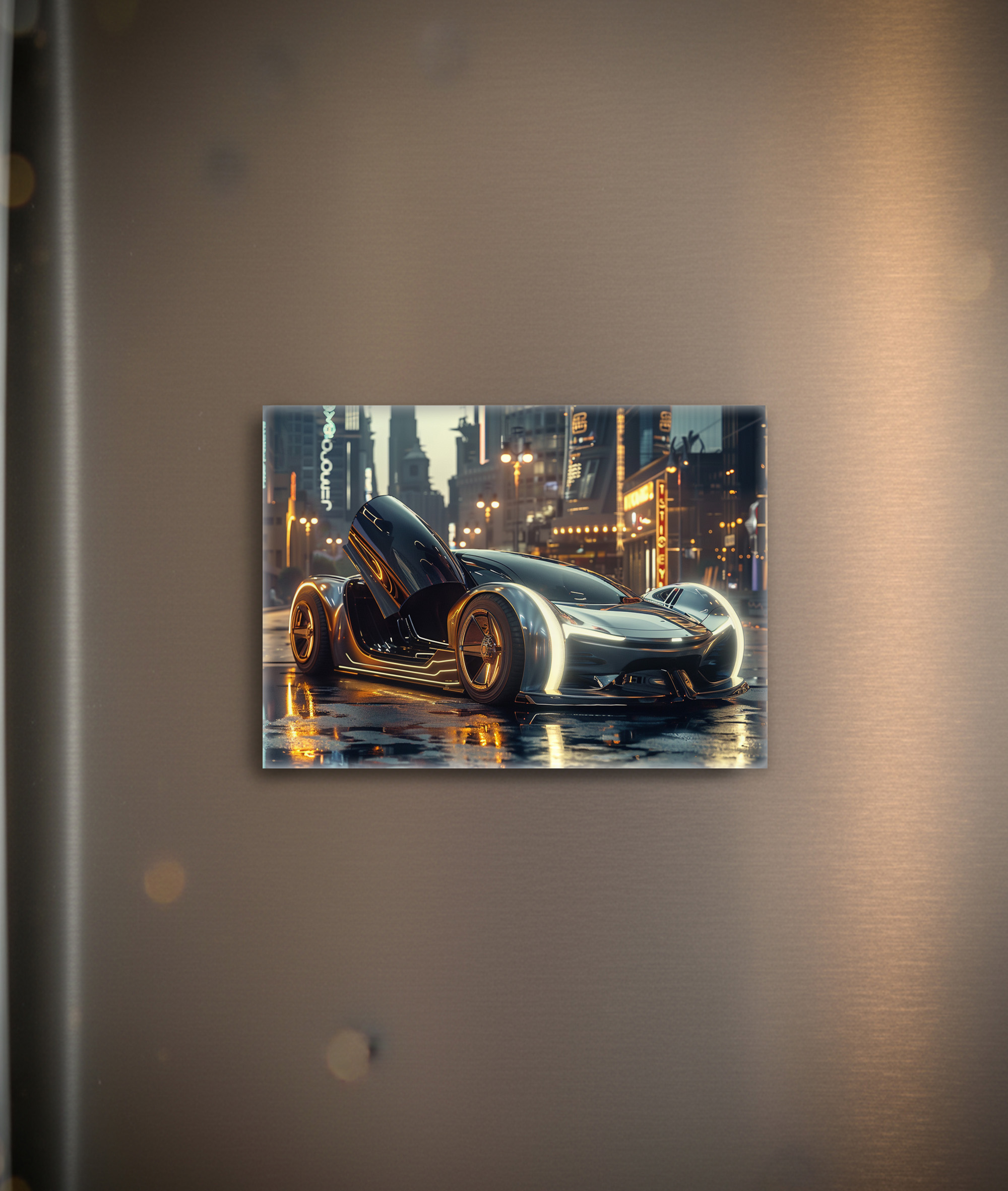 raxxa Glas-Magnet: Futuristisches Luxusauto in Neonstadt