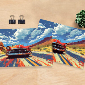 raxxa Postkarte: Roter Oldtimer auf Route 66