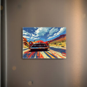 raxxa Glas-Magnet: Roter Oldtimer auf Route 66