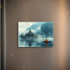 raxxa Glas-Magnet: Insel des Geistes - buddhistischer Mönch im Boot