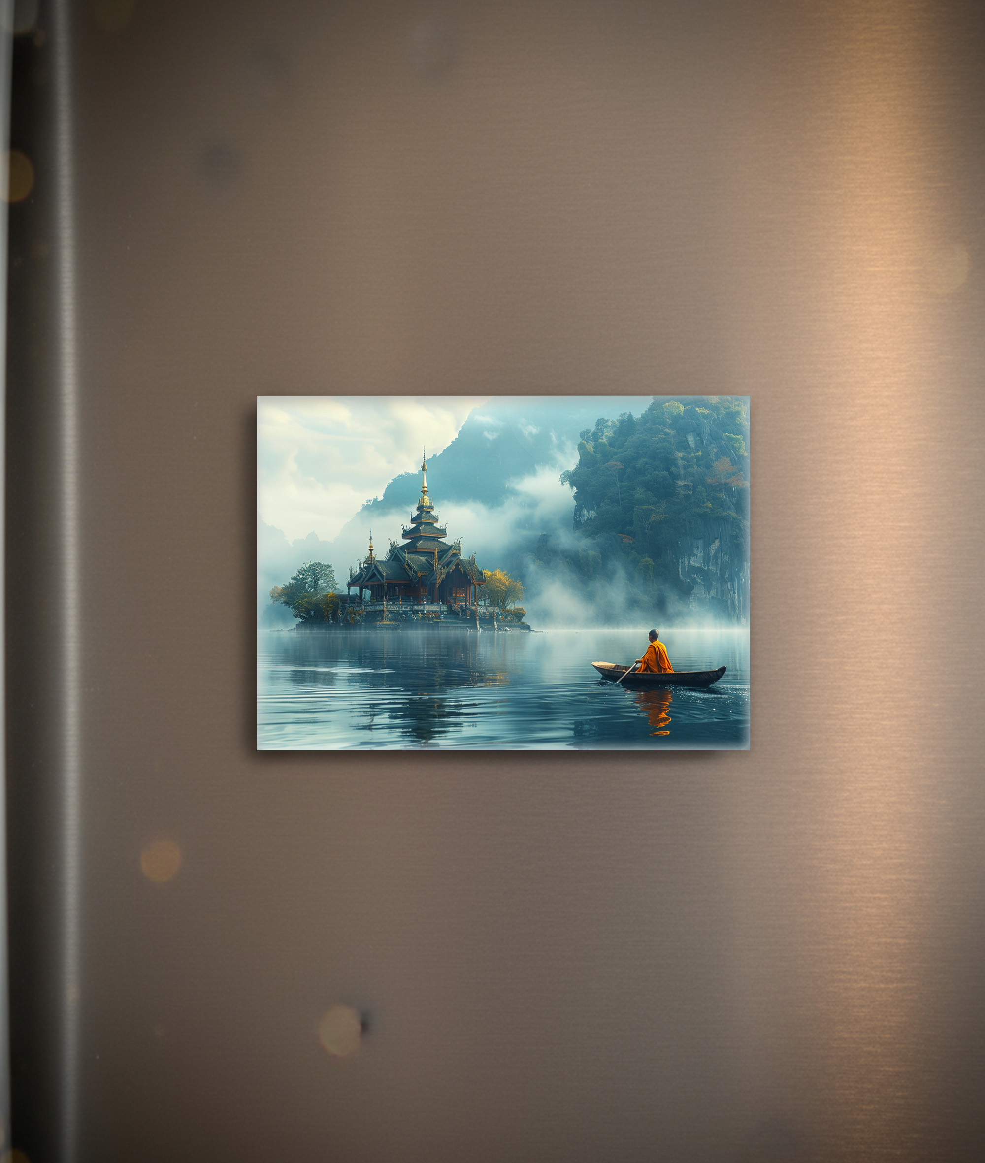 raxxa Glas-Magnet: Insel des Geistes - buddhistischer Mönch im Boot