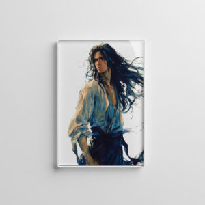 raxxa Glas-Magnet: Charakterporträt im Anime Stil – junger Mann mit wehendem Haar