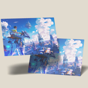 raxxa Postkarte: Stadt der Zukunft – Reiter über den Wolken