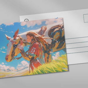 raxxa Postkarte: Tierwesen und Cyborg in enger Verbindung