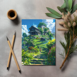 raxxa Postkarte: Pfad zum Hügeldorf - Anime Stil