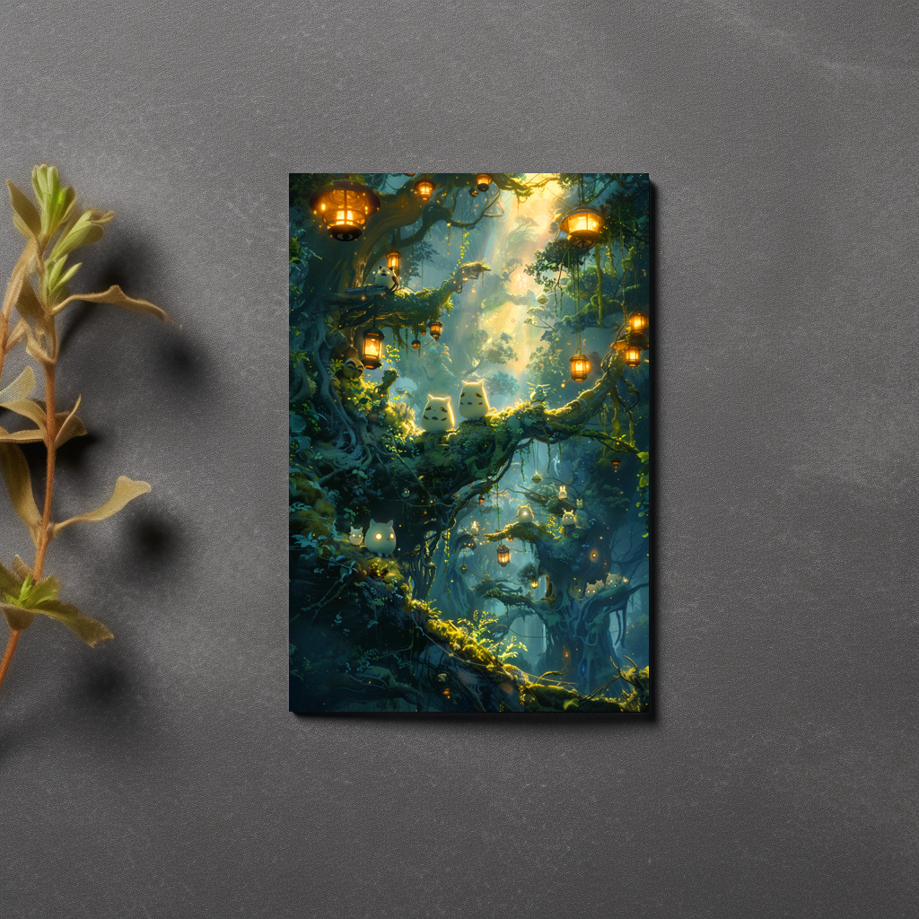 raxxa Postkarte: Waldlichter und Waldbewohner im Anime Stil
