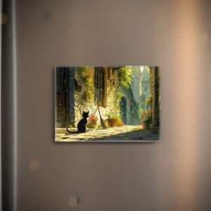 raxxa Glas-Magnet: Die schwarze Katze in der Gasse - Anime Stil