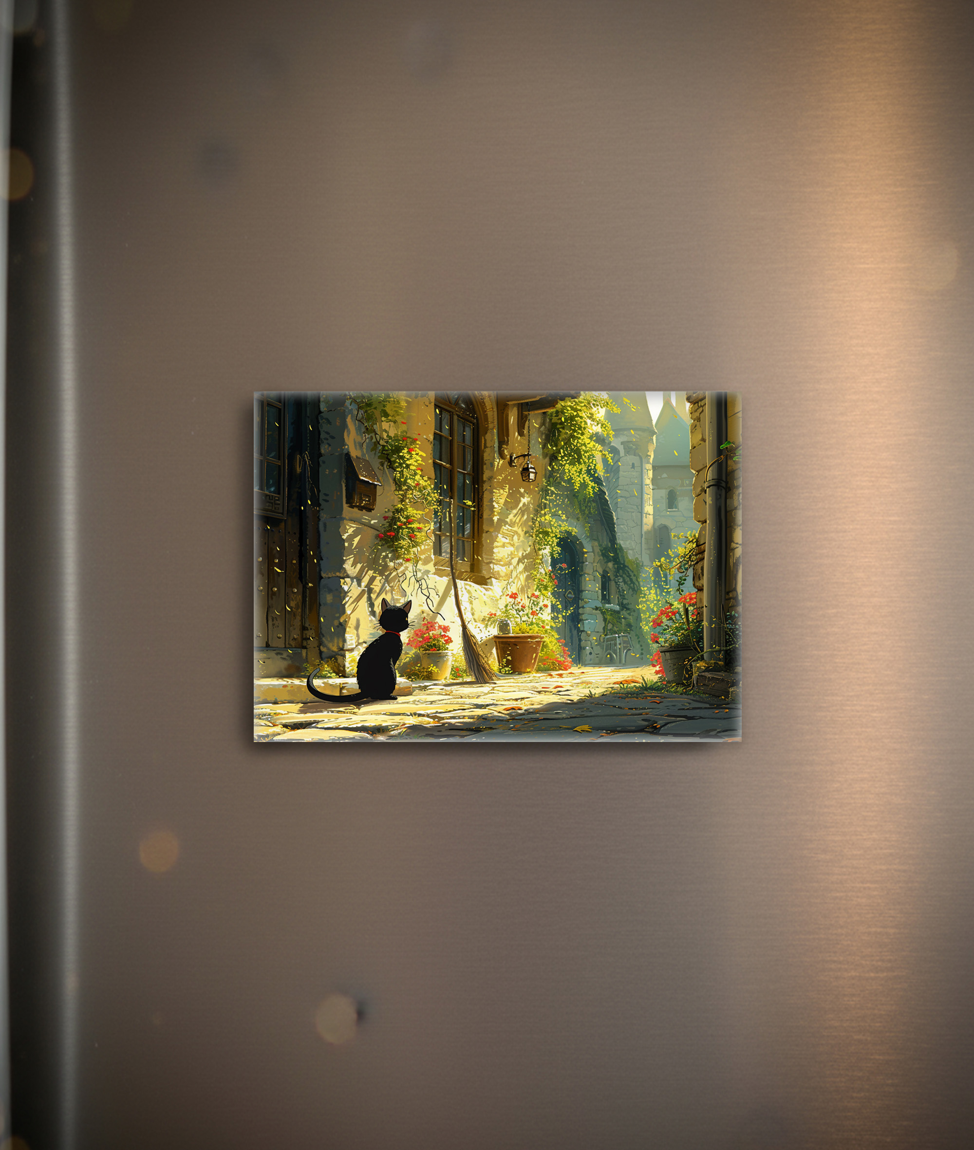 raxxa Glas-Magnet: Die schwarze Katze in der Gasse - Anime Stil