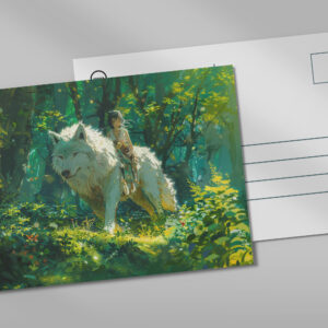 raxxa Postkarte: Waldreiterin und der weiße Wolf - Anime Stil