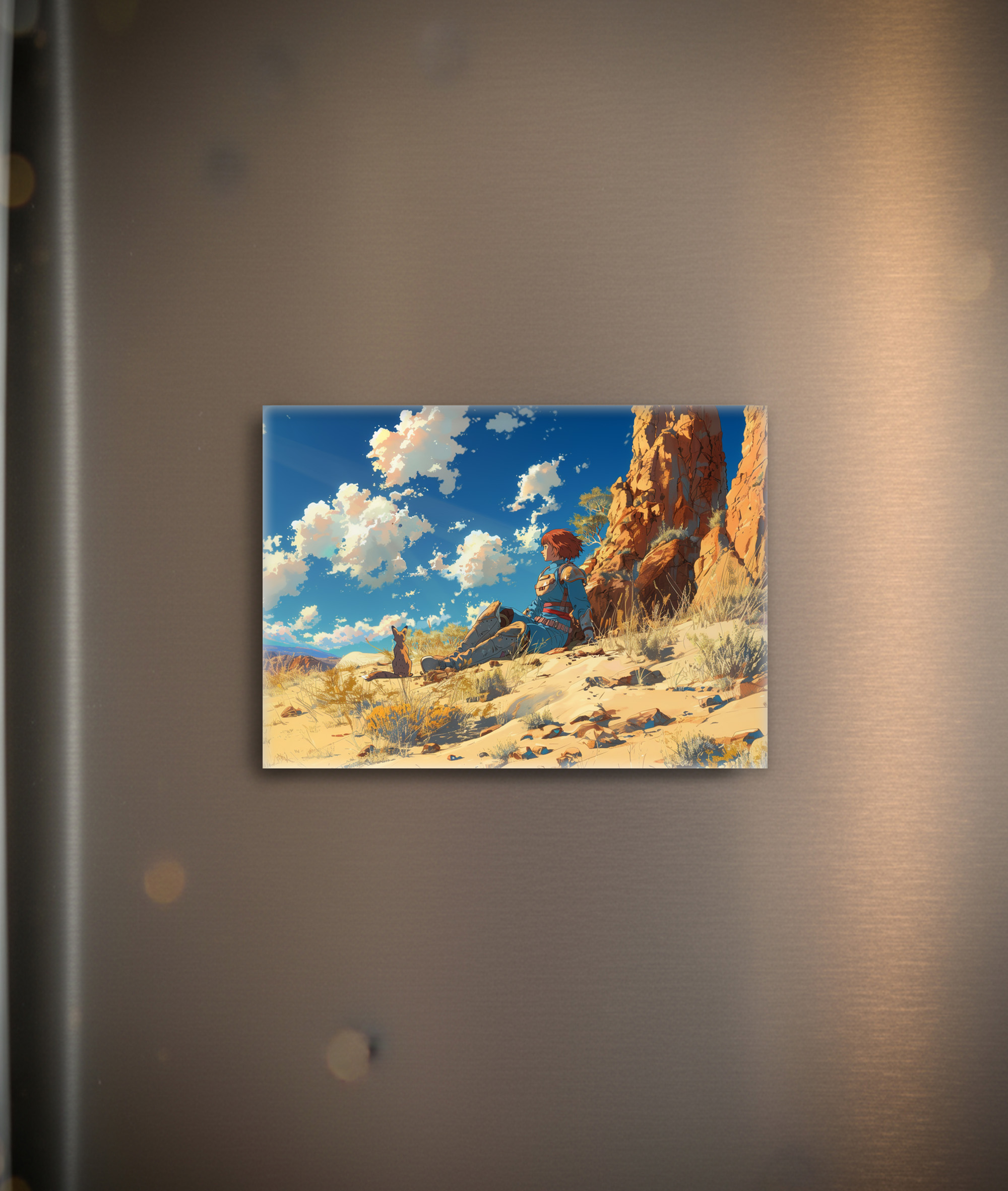 raxxa Glas-Magnet: Rast in der Wüste mit Fuchshörnchen - Anime Stil