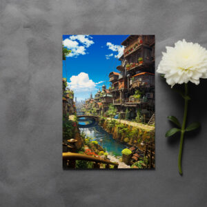 raxxa Postkarte: Verwunschene Gasse am Wasserkanal - Anime Steampunk